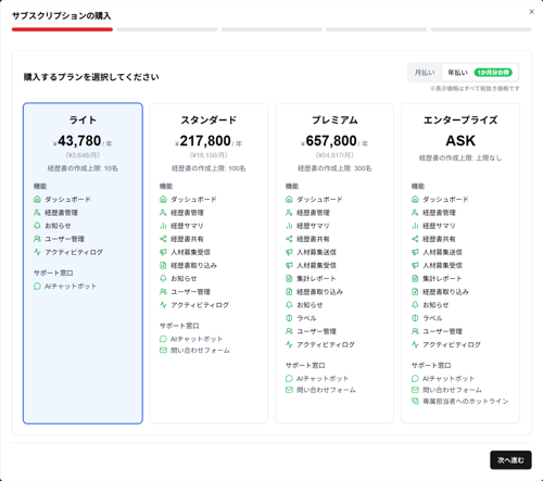 本契約プラン選択画面(年払い)