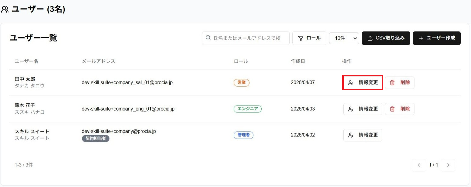 ユーザー管理画面「情報変更」ボタンのスクリーンショット