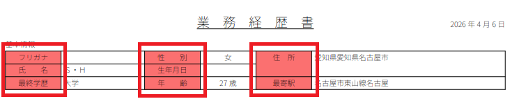 企業カラーが反映された経歴書出力ファイルのスクリーンショット
